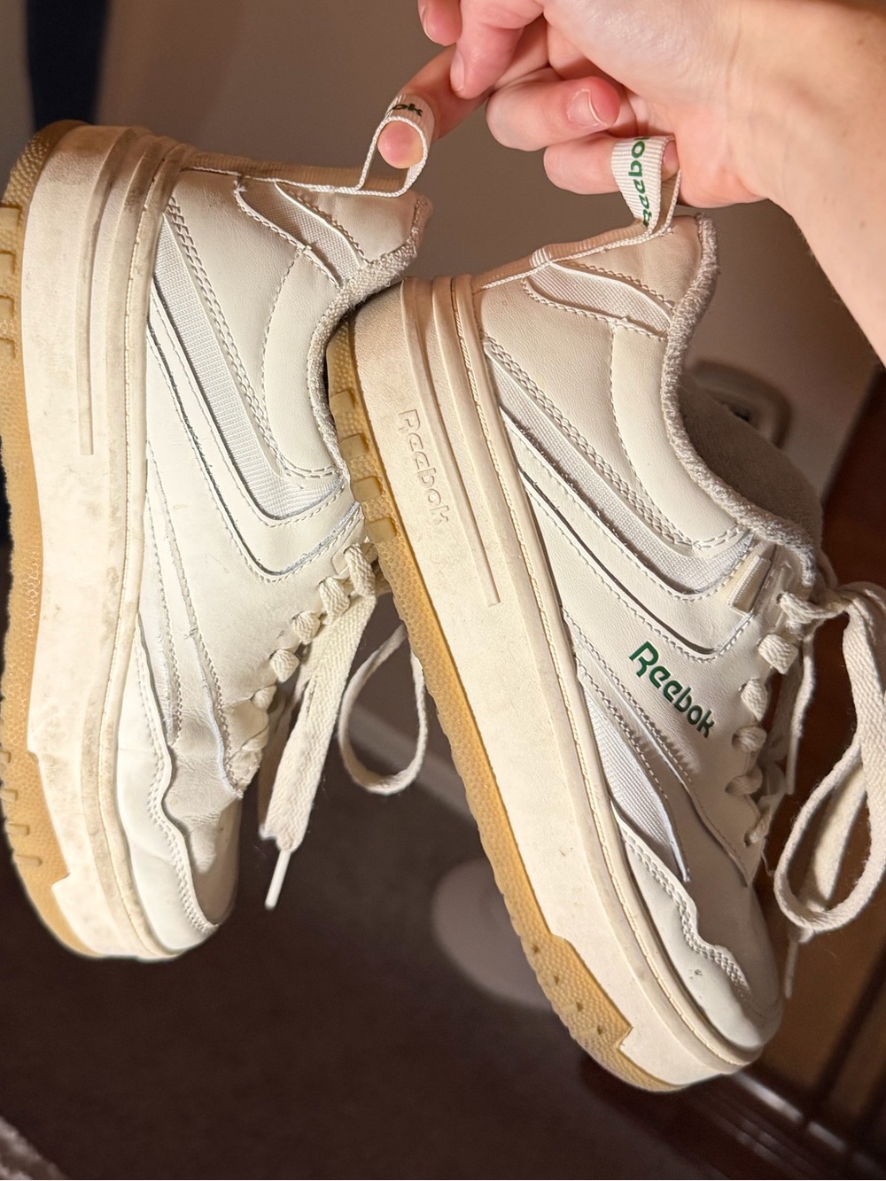 Reebok Women's Off-White Leather Sneakers with Gum Sole